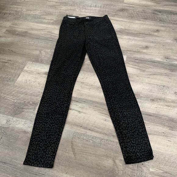 PAIGE Jeans Womens 26 HOXTON Ultra Skinny Denim Leopard Black High Rise NEW - Picture 5 of 7